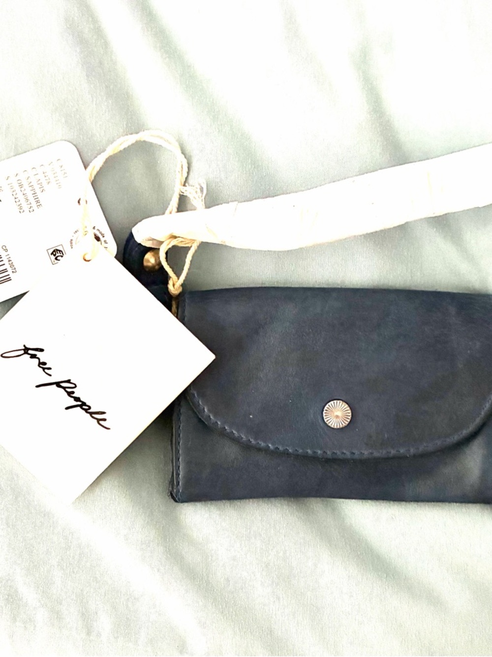 Free People Blue Leather Wristlet Clutch Credit Card/Coin Purse